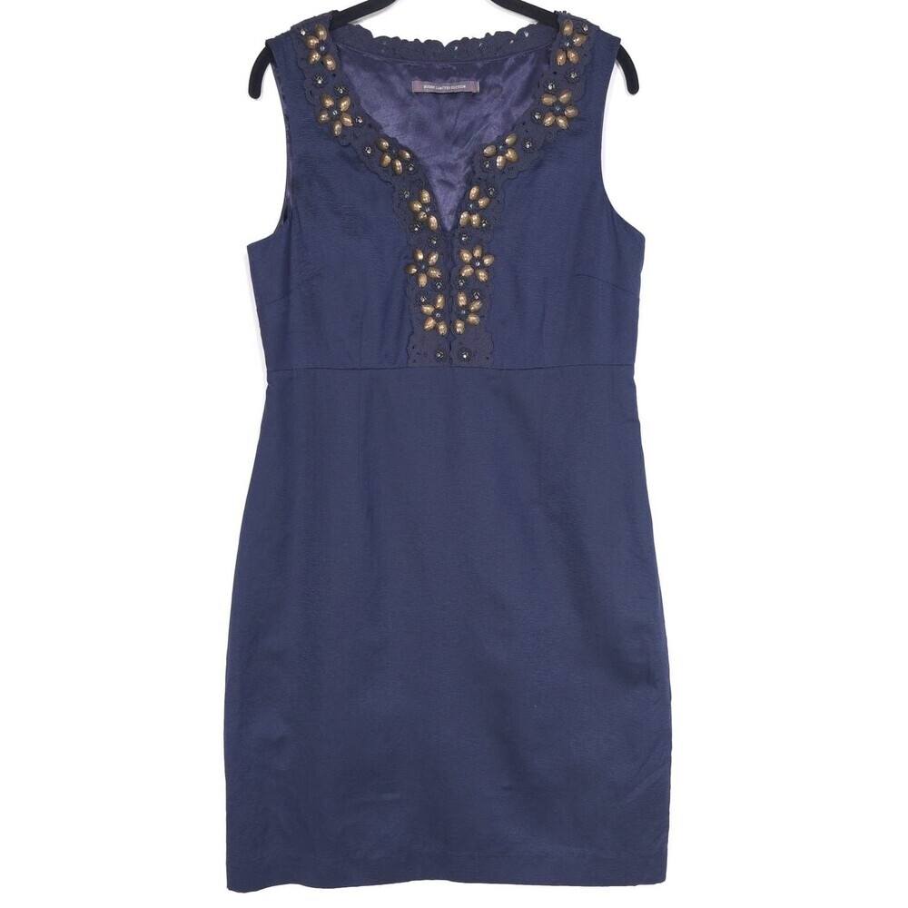 Boden LIMITED EDITION Dress Size US 10 Navy SILK‎ Cotton Sleeveless Beaded BH006